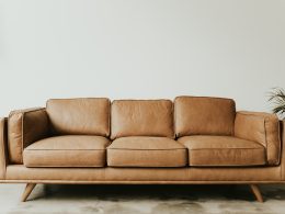 brown leather 3-seat sofa