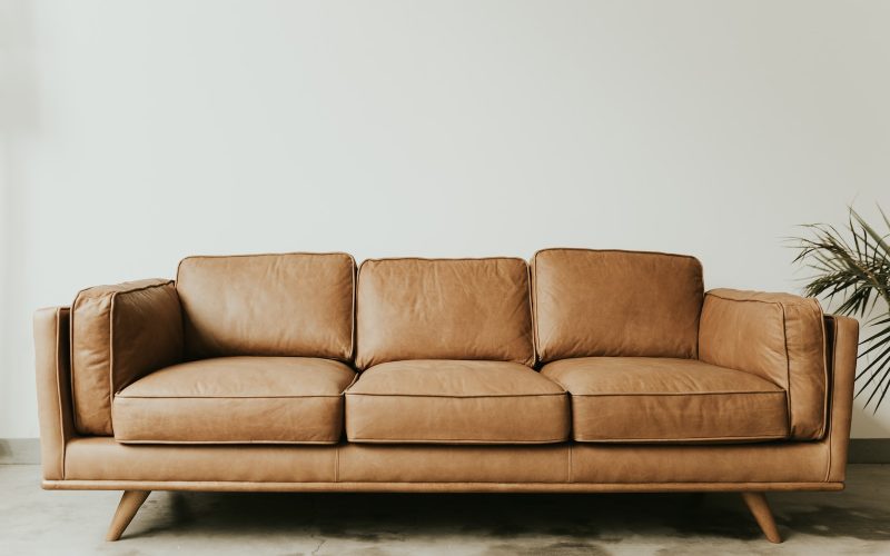 brown leather 3-seat sofa