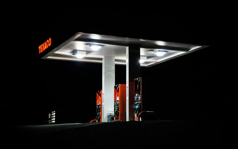 Texaco gas station at night