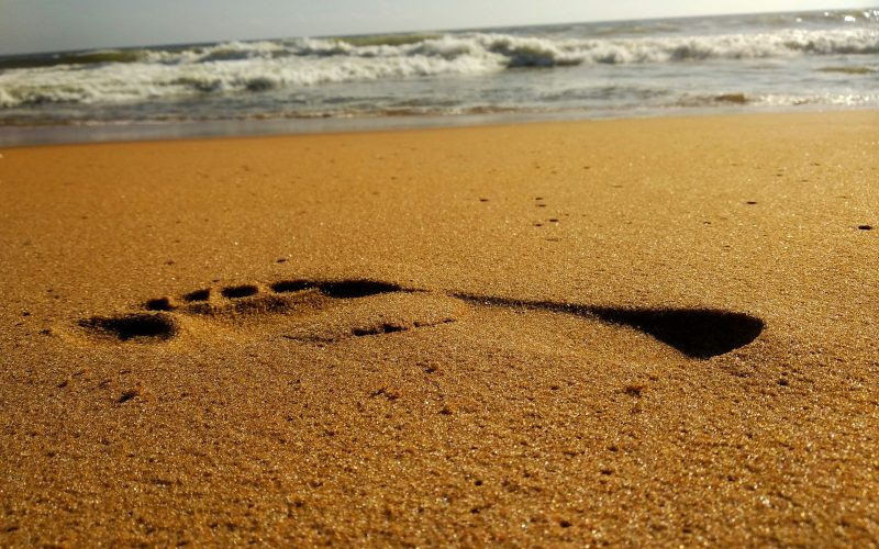 right foot print in the sand