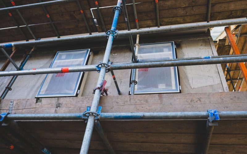 close view of scaffolding attach to the building