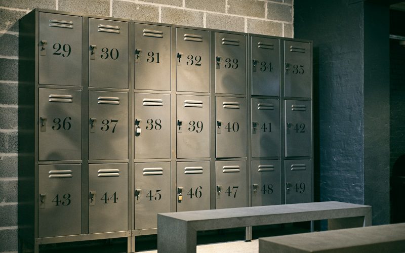 gray steel locker room inside the room