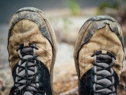 brown-and-black leather hiking shoes