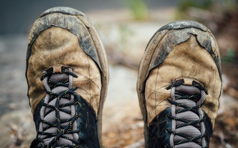 brown-and-black leather hiking shoes