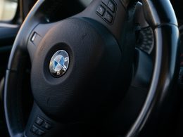 black BMW steering wheel