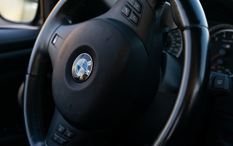 black BMW steering wheel