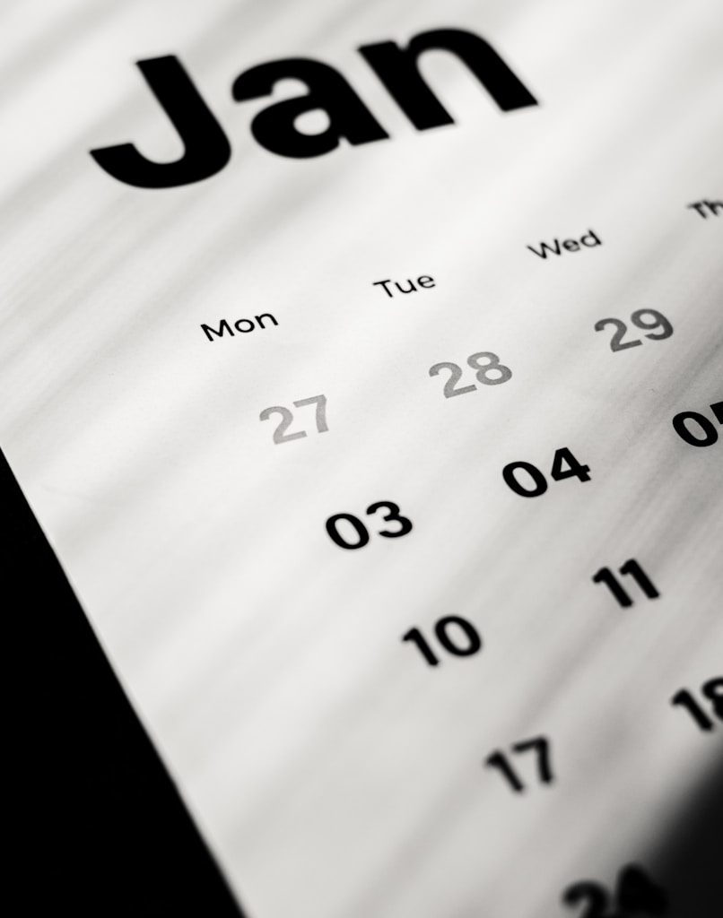 a calendar with the word jan on it