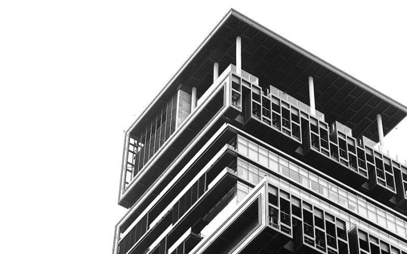 a black and white photo of a tall building